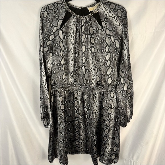 Michael Kors Snake‎ Print Dress Chain Detail Long Sleeve Party Dress L - Picture 5 of 5